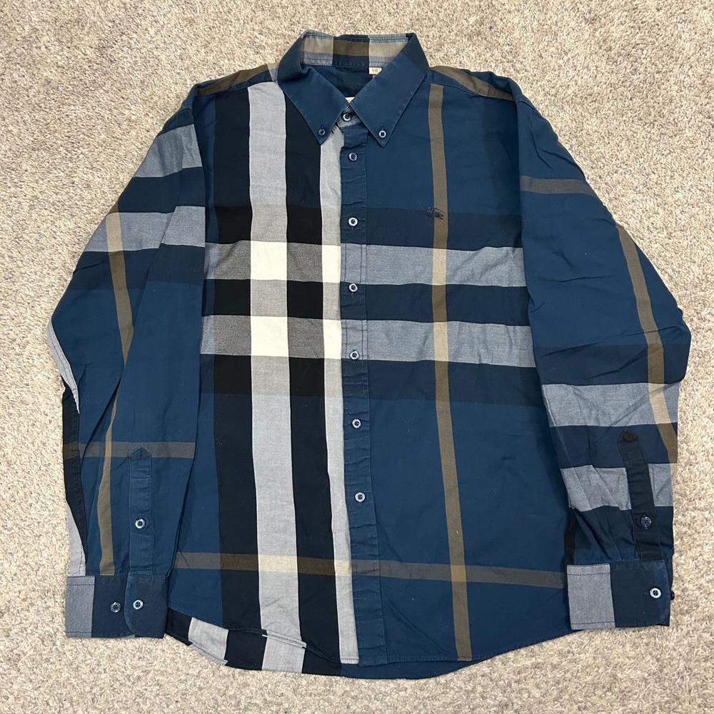 Burberry Brit Button Down Shirt XXL Blue Checkered Long Sleeve Cotton - Picture 2 of 9